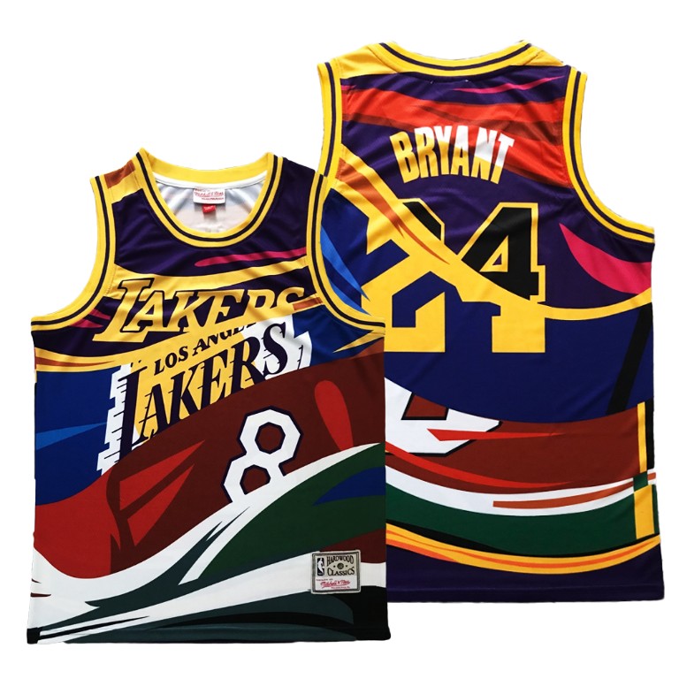 Men's Los Angeles Lakers Kobe Bryant #24 NBA Ribbon Sew Split Edition Rainbow Basketball Jersey QXX2683NG